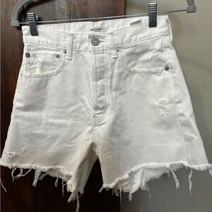MOUSSY Vintage High Rise Denim Jean Shorts Sz 24 Cotton Cut Off Distressed White